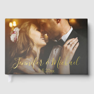 Livre D'or photo de mariage en calligraphie dorée moderne déc