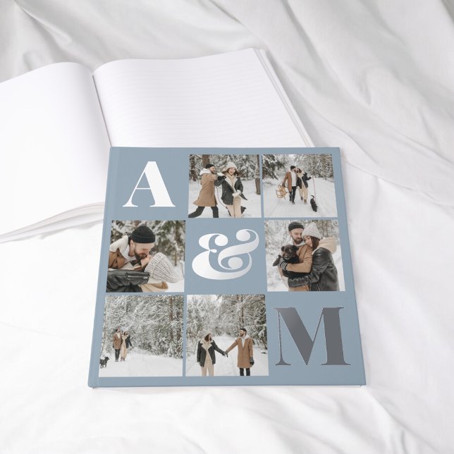 Livre D'or Photo Elegant Monogram Blue (Créateur téléchargé)