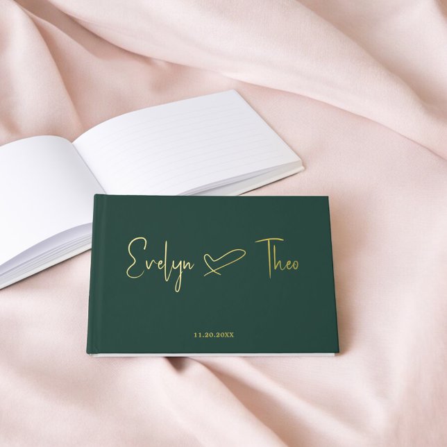 Livre D'or Photo Élégant Script Coeur Vert (Créateur téléchargé)