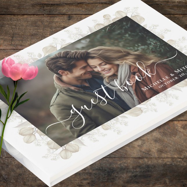 Livre D'or Photo Mariage Sage Green personnalisée (Wedding guest book with photo template. )