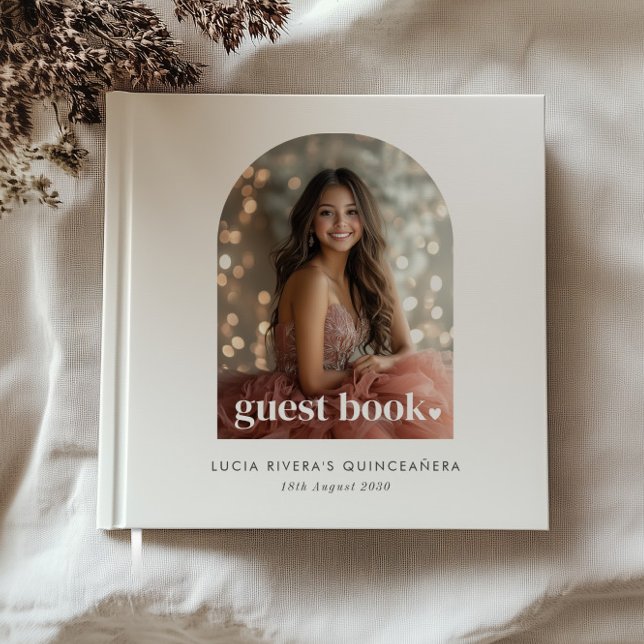 Livre D'or Photo minimaliste moderne de Quinceañera (Zazzle Modern Minimalist Quinceañera Arched Photo  Guest Book)