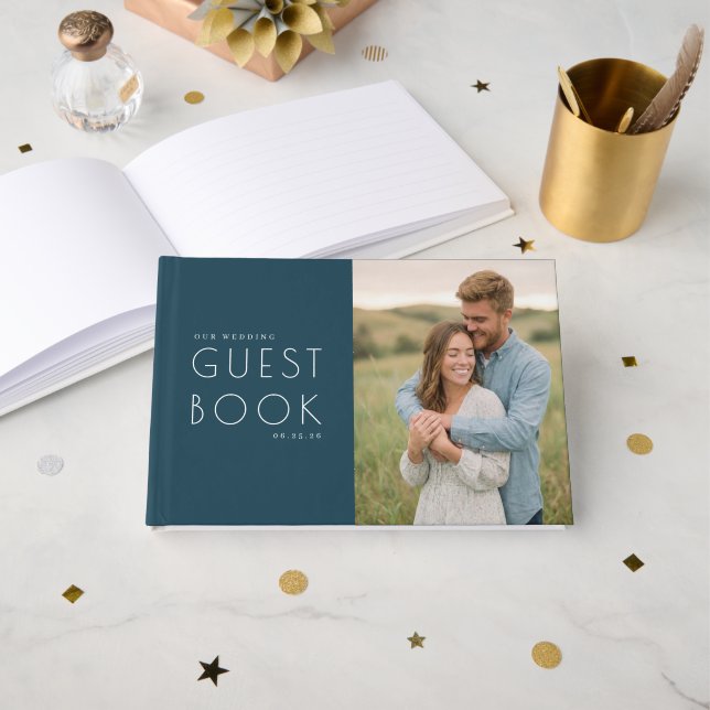 Livre D'or Photo Moderne Navy Chaud (Recto ouvert)