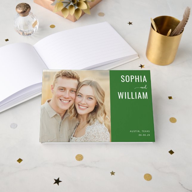 Livre D'or Photo Moderne Vert Joyeux (Recto ouvert)