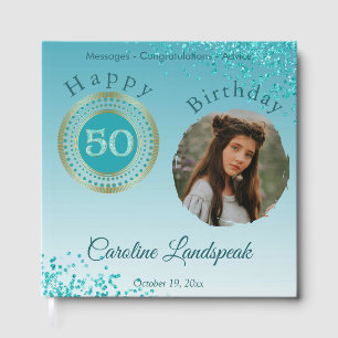 Livre D'or Photo personnalisée Parties scintillant bleue Turq