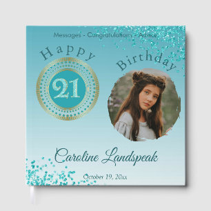 Livre D'or Photo personnalisée Parties scintillant bleue Turq