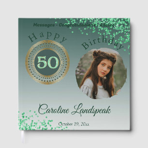 Livre D'or Photo personnalisée Parties scintillant verte, 50e