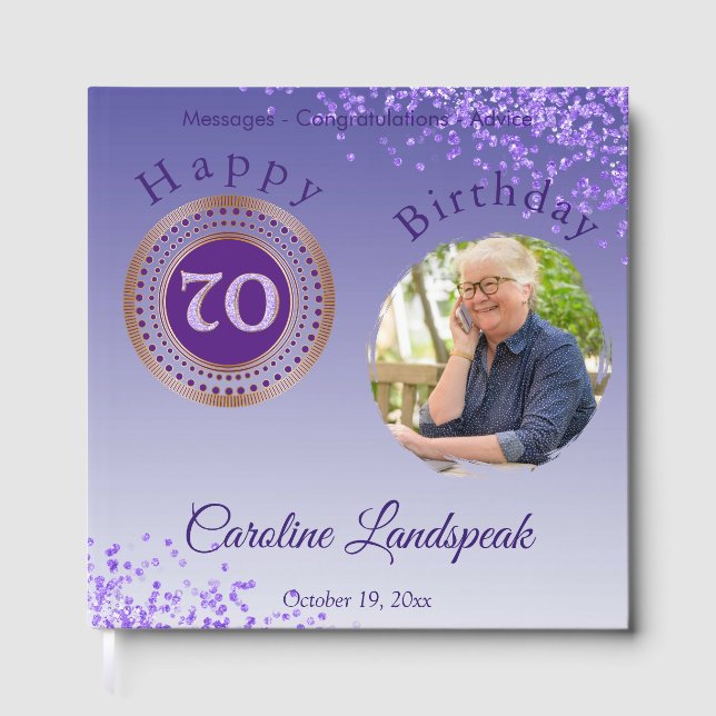 Livre D'or Photo personnalisée Parties scintillant violette,  (Recto)