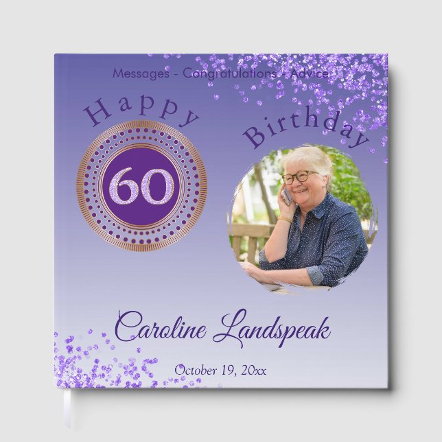 Livre D'or Photo personnalisée Parties scintillant violette,  (Recto)