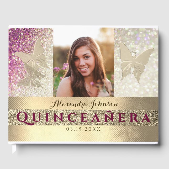 Livre D'or Photo Quinceanera Parties scintillant rose (Recto)