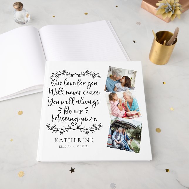 Livre D'or Pièce manquante Calligraphie Photo Funérailles com (Recto ouvert)