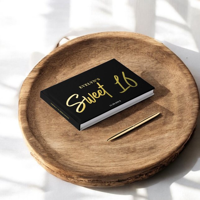 Livre D'or Pinceau photo Script élégant Black Sweet 16 (Créateur téléchargé)