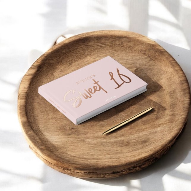 Livre D'or Pinceau photo Script Elegant Blush Sweet 16 (Créateur téléchargé)