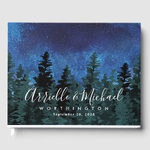 Livre D'or Pine Arbres Aquarelle Rustique Mariage À feuillage