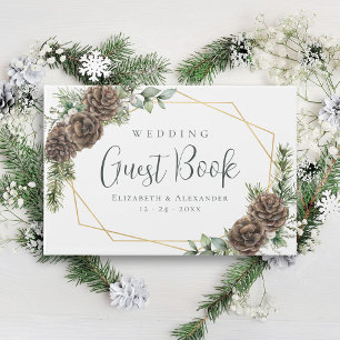 Livre D'or Pine d'hiver Cône verdure Aquarelle Mariage