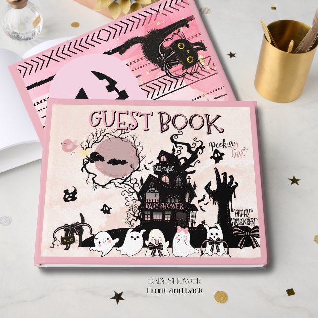 Livre D'or Pink Black Peek un Baby shower d'Halloween Boo (Pink Black Peek a Boo Halloween Baby Shower Guest Book)