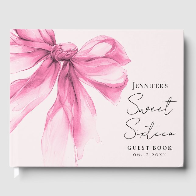 Livre D'or Pink Bow Coquette Script Sweet 16 Blush  (Recto)