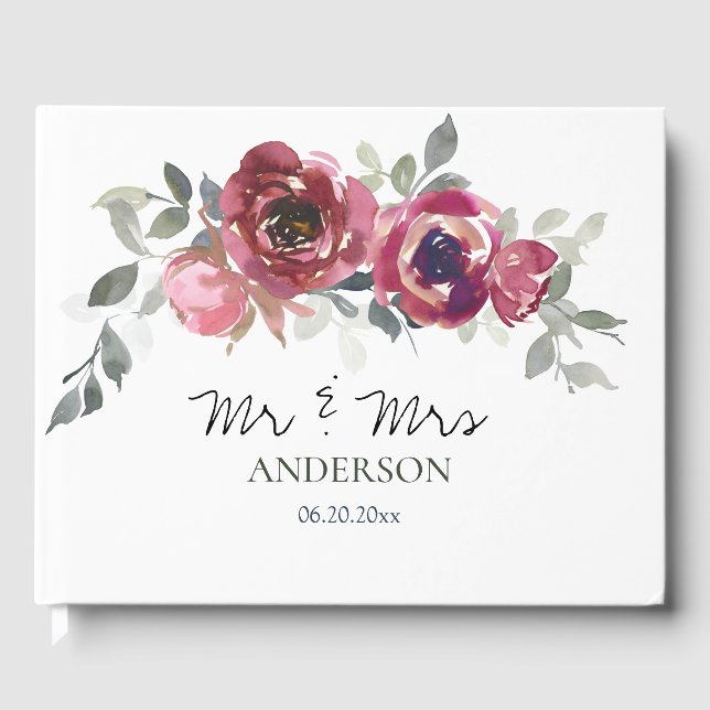 Livre D'or Pink Burgundy Grey Floral Mr & Mrs Mariage (Recto)