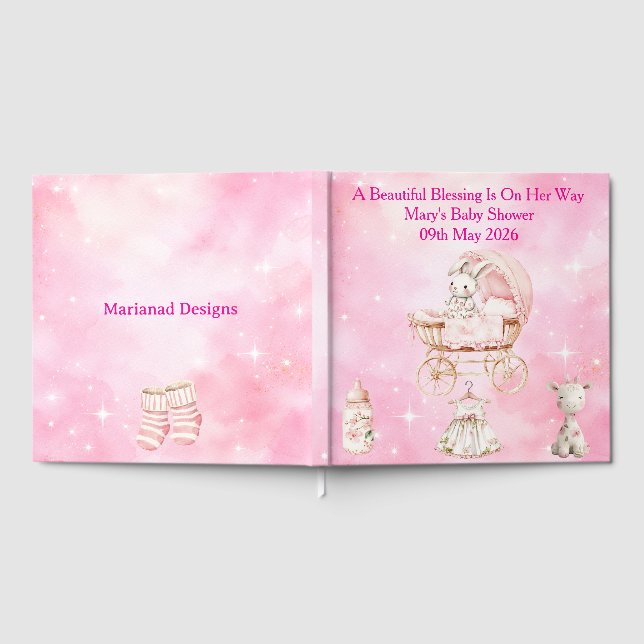 Livre D'or Pink Chinoiserie Baby Shower Guest Book (Complet)