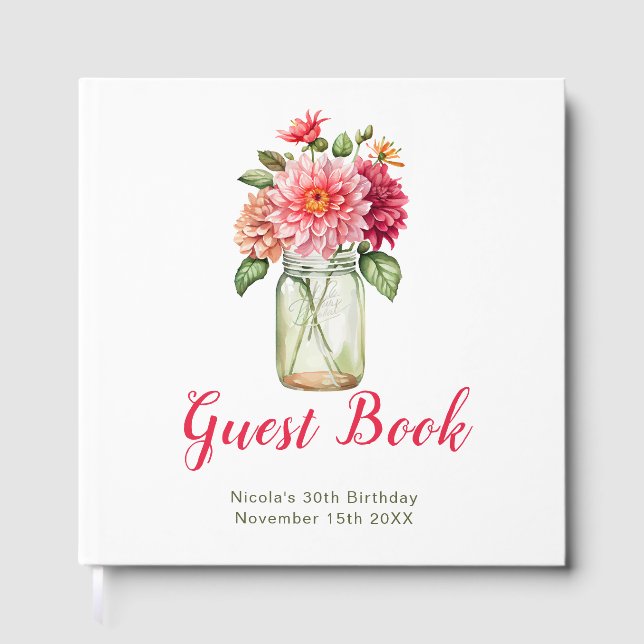 Livre D'or Pink Dahlias Mason Jar Birthday Party (Recto)