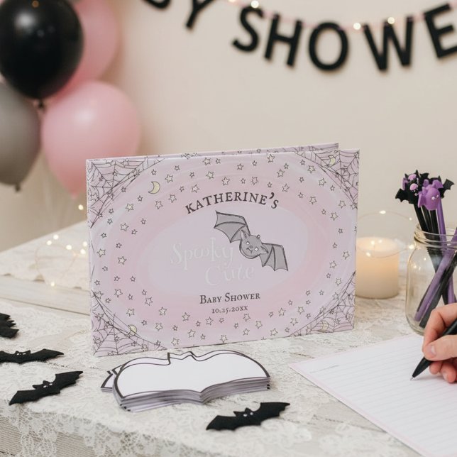 Livre D'or Pink Éffrayant Cute chauves-souris Baby shower d'H (Pink Spooky Cute Halloween Baby Shower Guest Book 4 Mother to Be. Fall Baby Shower Keepsake for Her)