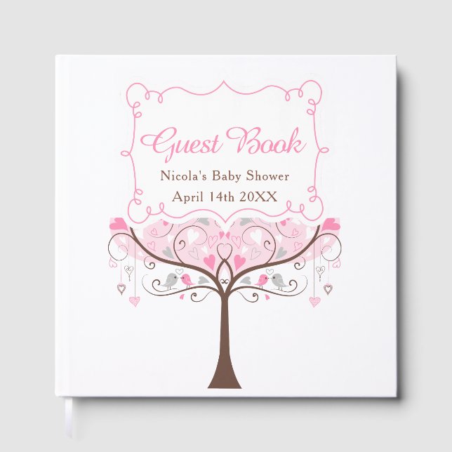 Livre D'or Pink Floral Bird Baby Shower Thank You (Recto)