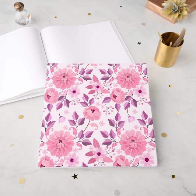 Livre D'or Pink Floral Pattern with Elegant Blossoms (Recto ouvert)