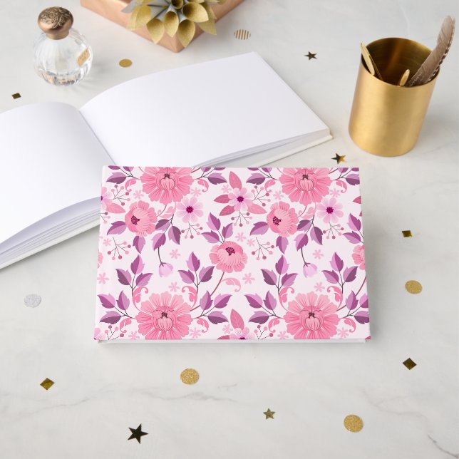Livre D'or Pink Floral Pattern  with Elegant Blossoms (Recto ouvert)