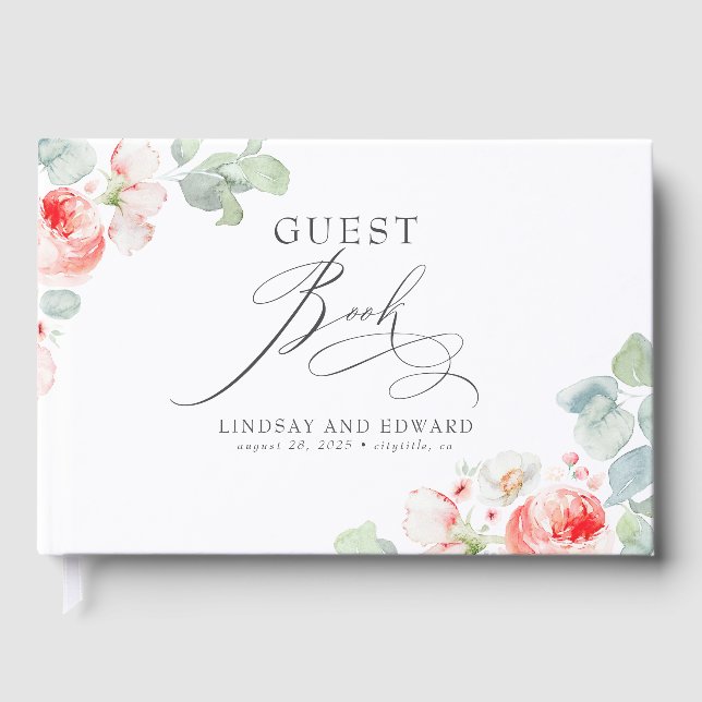 Livre D'or Pink Flowers Elegant Romantic Greenery Wedding (Recto)