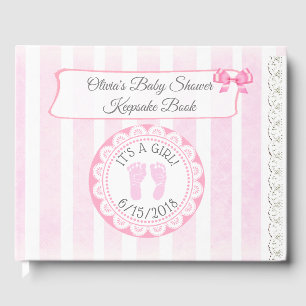 Livre D'or Pink Footprint's Baby shower Guestbook Keepsaké