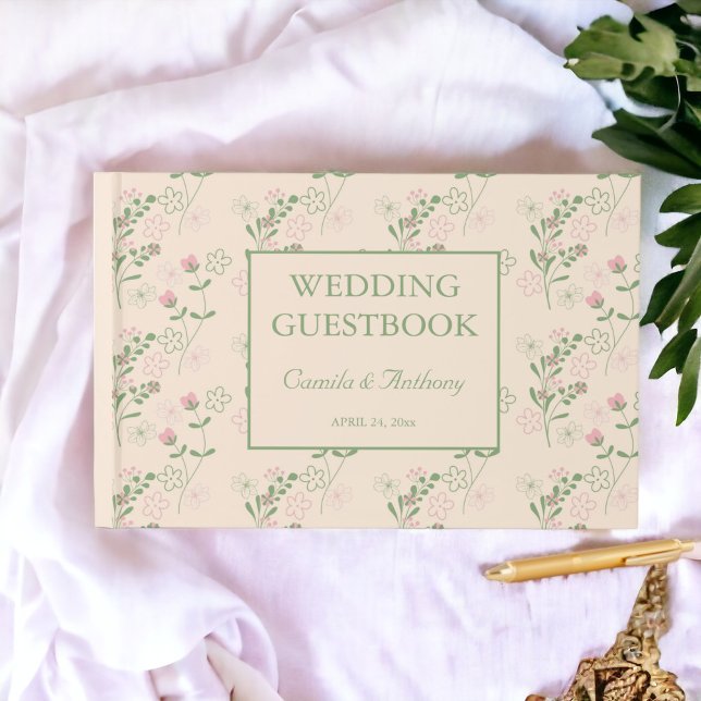 Livre D'or Pink Green Retro Y2K les années 70 Fleur Motif (Zazzle Pink Green Retro Y2K 70s Flower Pattern Guest Book)