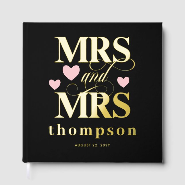 Livre D'or Pink Hearts Gold Mrs & Mrs Lesbian Mariage (Recto)