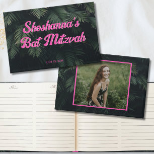 Livre D'or Pink Neon Bat mitzvah Tropical Étiquette d'eau