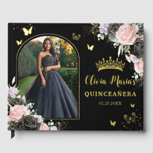 Livre D'or Pink noir violet Lilac Floral Quinceañera Photo