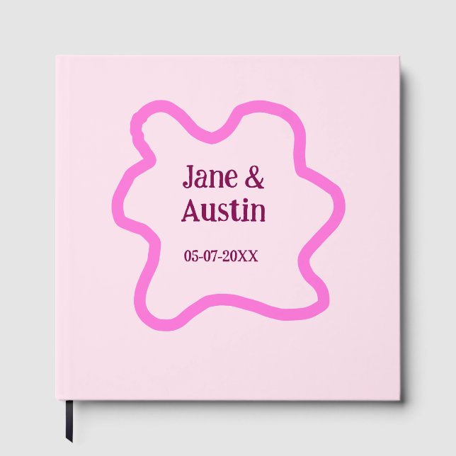 Livre D'or Pink pastel rétro mariage bordure nom date (Recto)