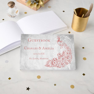 Livre d'or Pink Peacock Leaf Vine Mariage