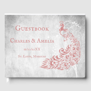 Livre d'or Pink Peacock Leaf Vine Mariage
