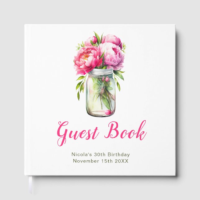 Livre D'or Pink Peonies Mason Jar Birthday Party (Recto)