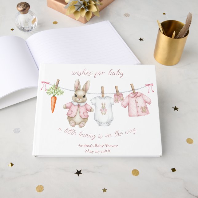Livre D'or Pink Peter the Rabbit Clothesline Baby Shower   (Recto ouvert)