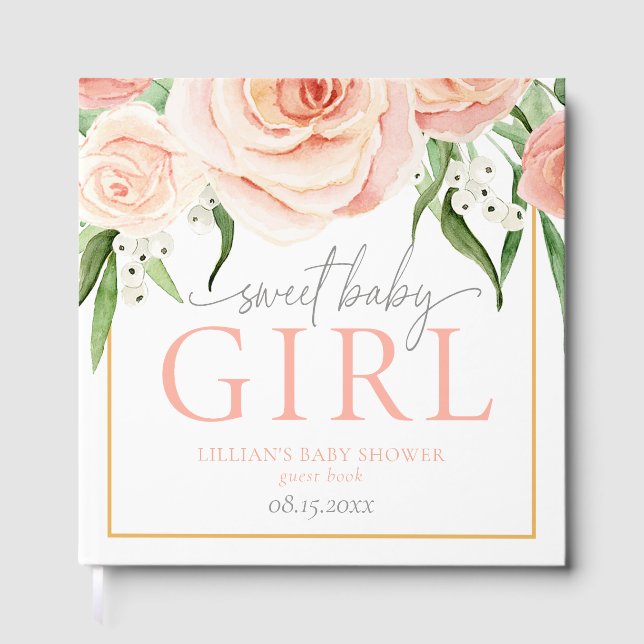 Livre D'or Pink Rose Floral Sweet Baby Girl Baby Shower  (Recto)