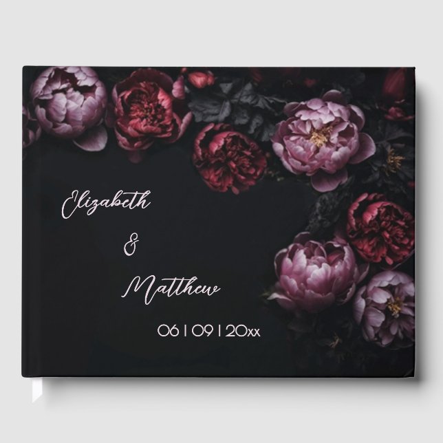 Livre D'or Pink Shiny Flower Black | Wedding (Recto)
