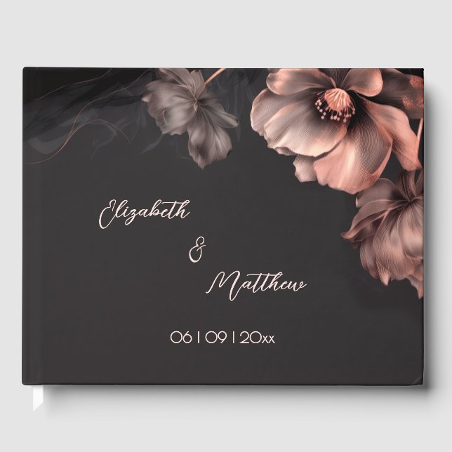 Livre D'or Pink Shiny Flower Black | Wedding (Recto)
