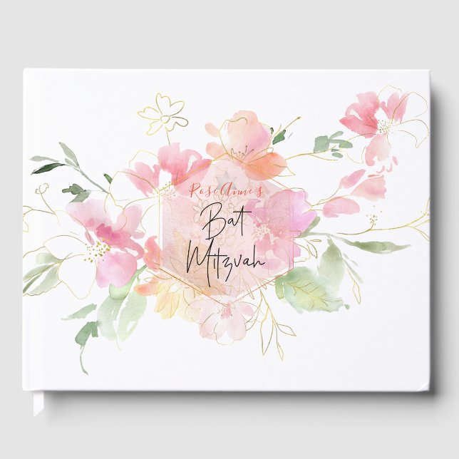 Livre D'or PixDezines Aquarelle Blush Sweetpea Bat mitzvah (Recto)