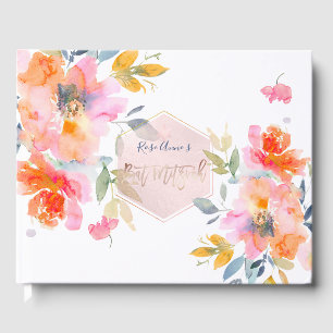 Livre D'or PixDezines Aquarelle Orange Rose Bat mitzvah