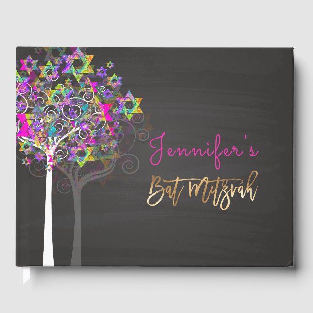 Livre D'or PixDezines Arbre de vie Mitzvah/Pink+Chalkboard (Recto)