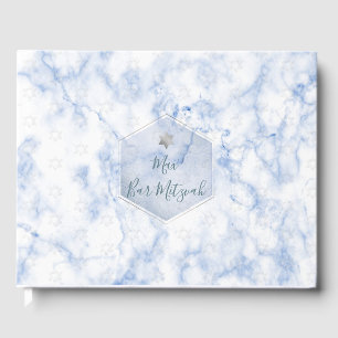 Livre D'or PixDezines Bar Mitzvah, Marbre, Bleu+Argent