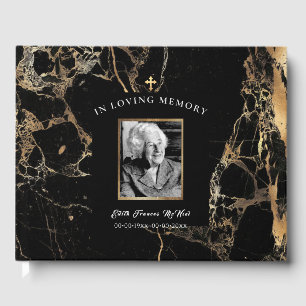 Livre D'or PixDezines Black Marble Funeral w Cross Guest Book