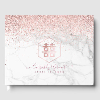 Livre D'or PixDezines Double Bonheur Marble Rose Or