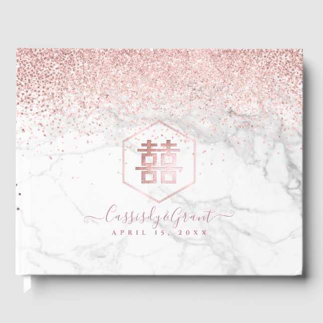 Livre D'or PixDezines Double Bonheur Marbre Rose Gold (Recto)