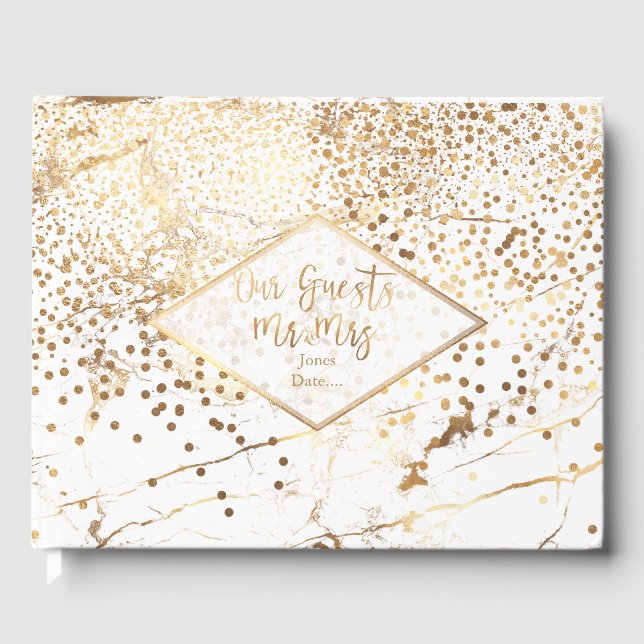 Livre D'or PixDezines MARBRE BLANC + FAUX CONFETTI D'OR (Recto)