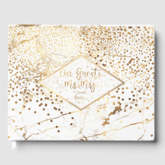 Livre D'or PixDezines MARBRE BLANC+FAUX GOLD CONFETTI